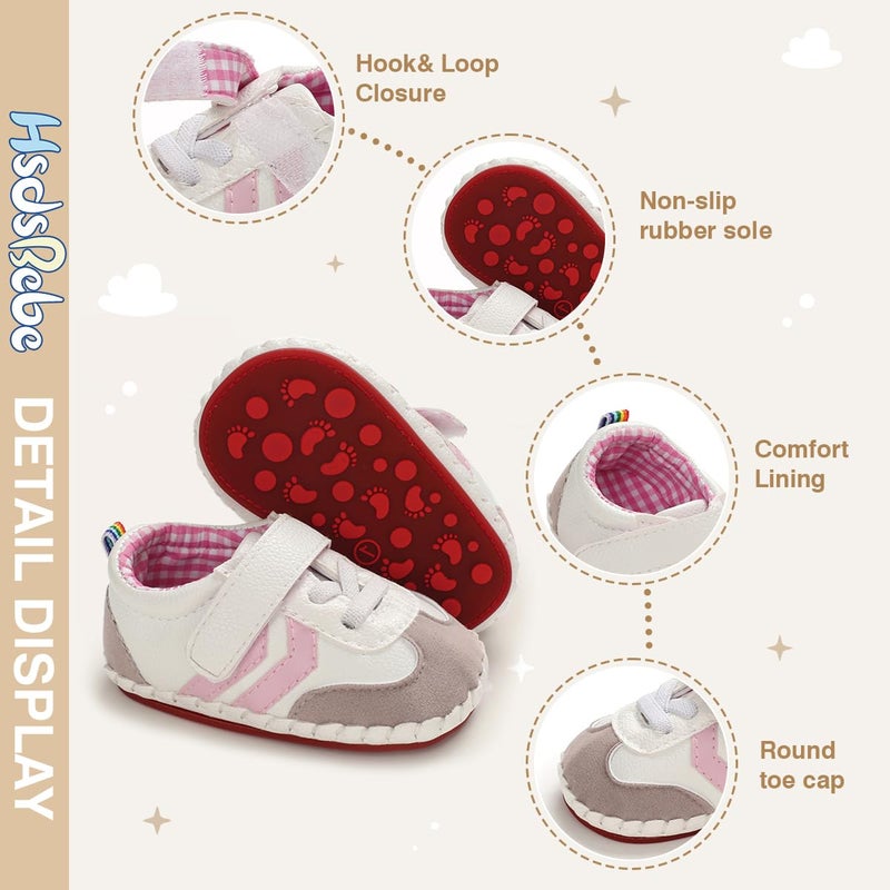 HsdsBebe Baby Boys Girls Pu Leather Hard Bottom Walking Sneakers Toddler Rubber Sole First Walkers Infant Cartoon Slippers Crib Shoes(6-12 Months) C/Pink - Image 5
